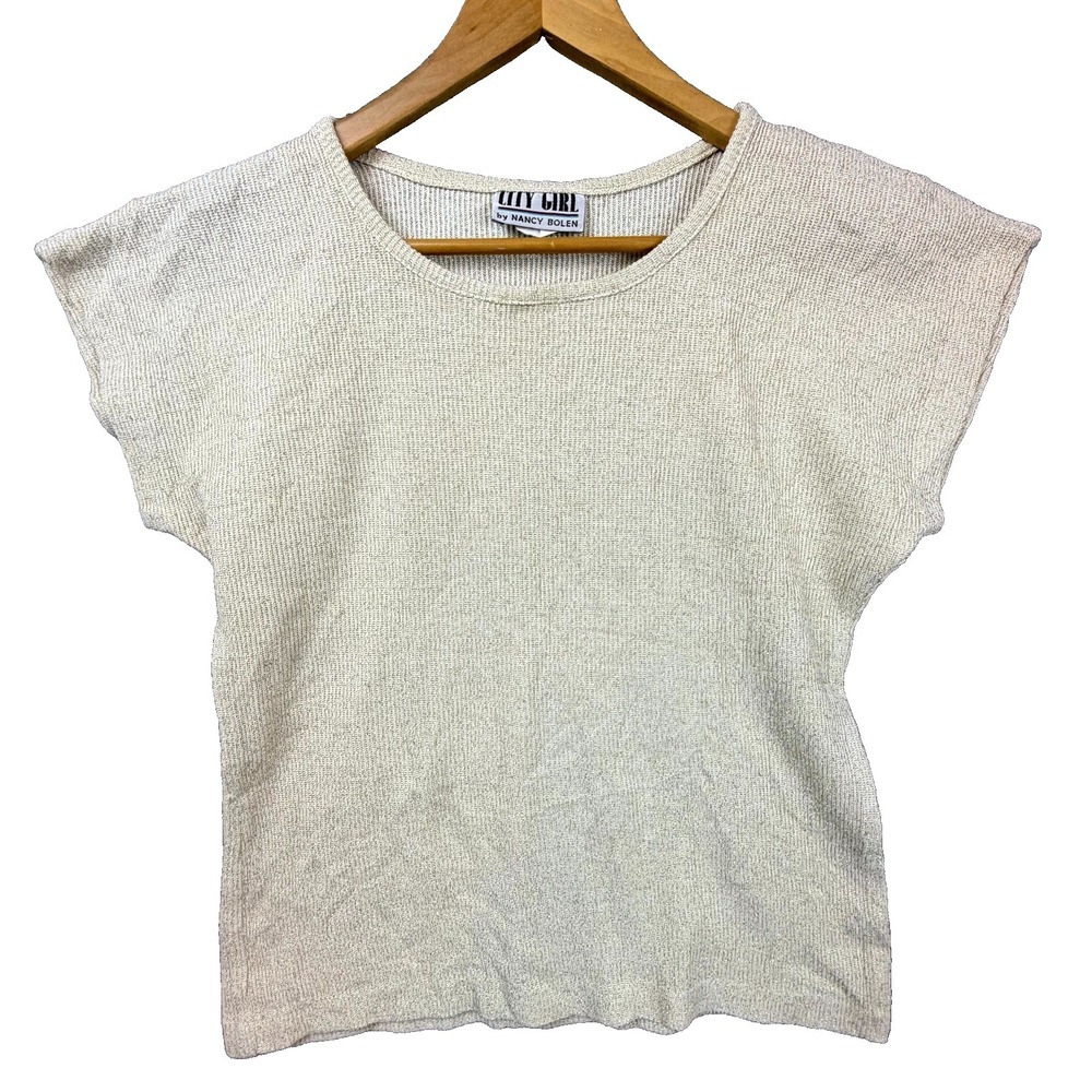 Vintage City Girl By Nancy Bolen Top Womens Small Cream Gold Shimmer Office Chic